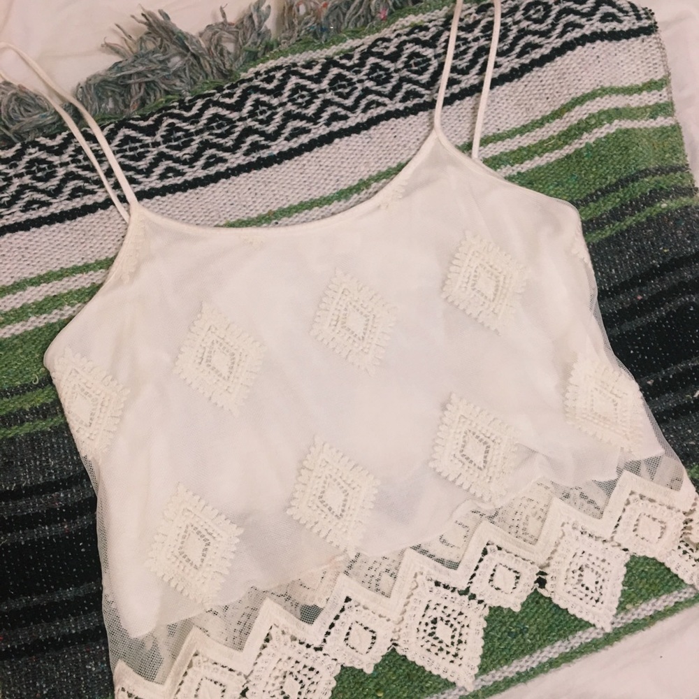 Pins and Needles White Lace/Mesh Tank